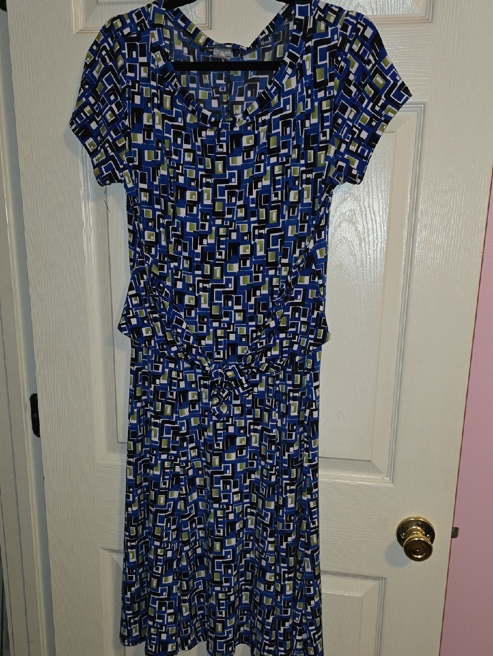 Blue Geometric Print Short Sleeve Dress